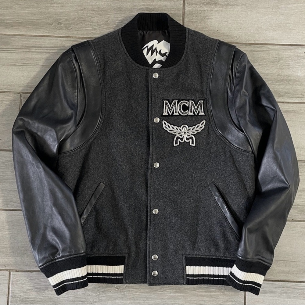 MCM Charcoal and Black Bomber Jacket with Detachable Sleeves
